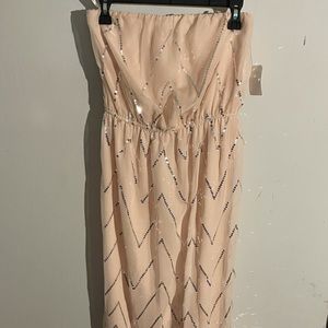 Floor length, formal, pink and silver gown
